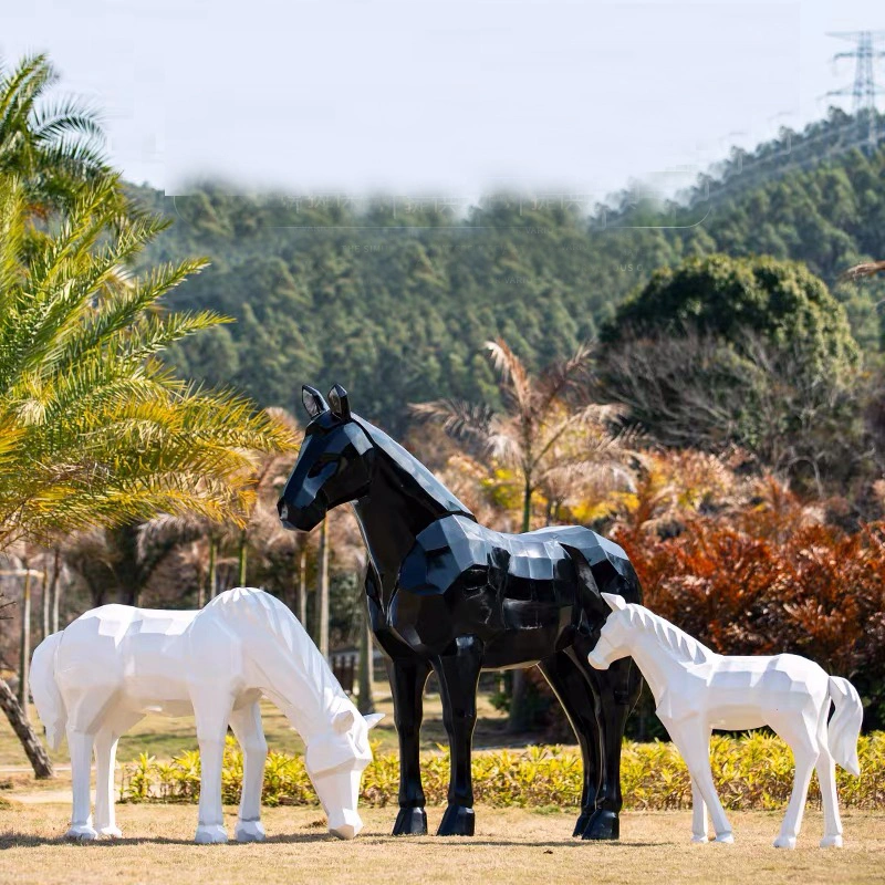 Yard Decoration Outdoor Decor Life Size Resin Animal Fiberglass Black Horse Statue