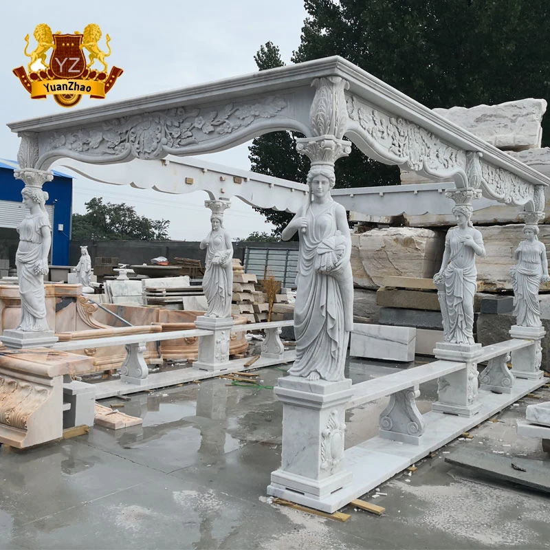 Garden Stone Products Large White Stone Marble Wedding Gazebo with Iron Dome