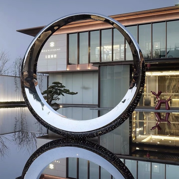 Outdoor Large Size Modern Garden Decoration Mirror Polishing Circle Design Metal Art Stainless Steel Sculpture