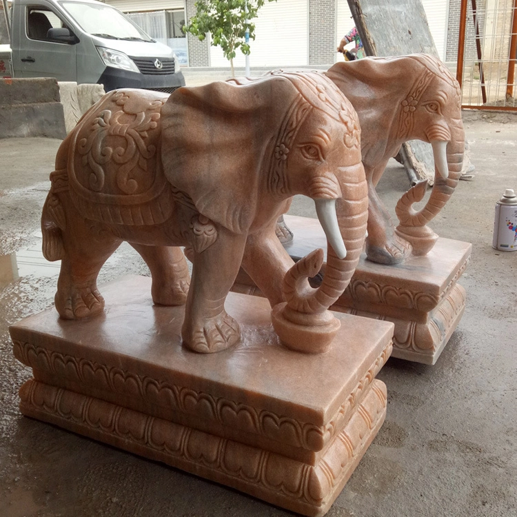 Marble Stone Sculpture Animal Statue, White Elephant Carving for Garden