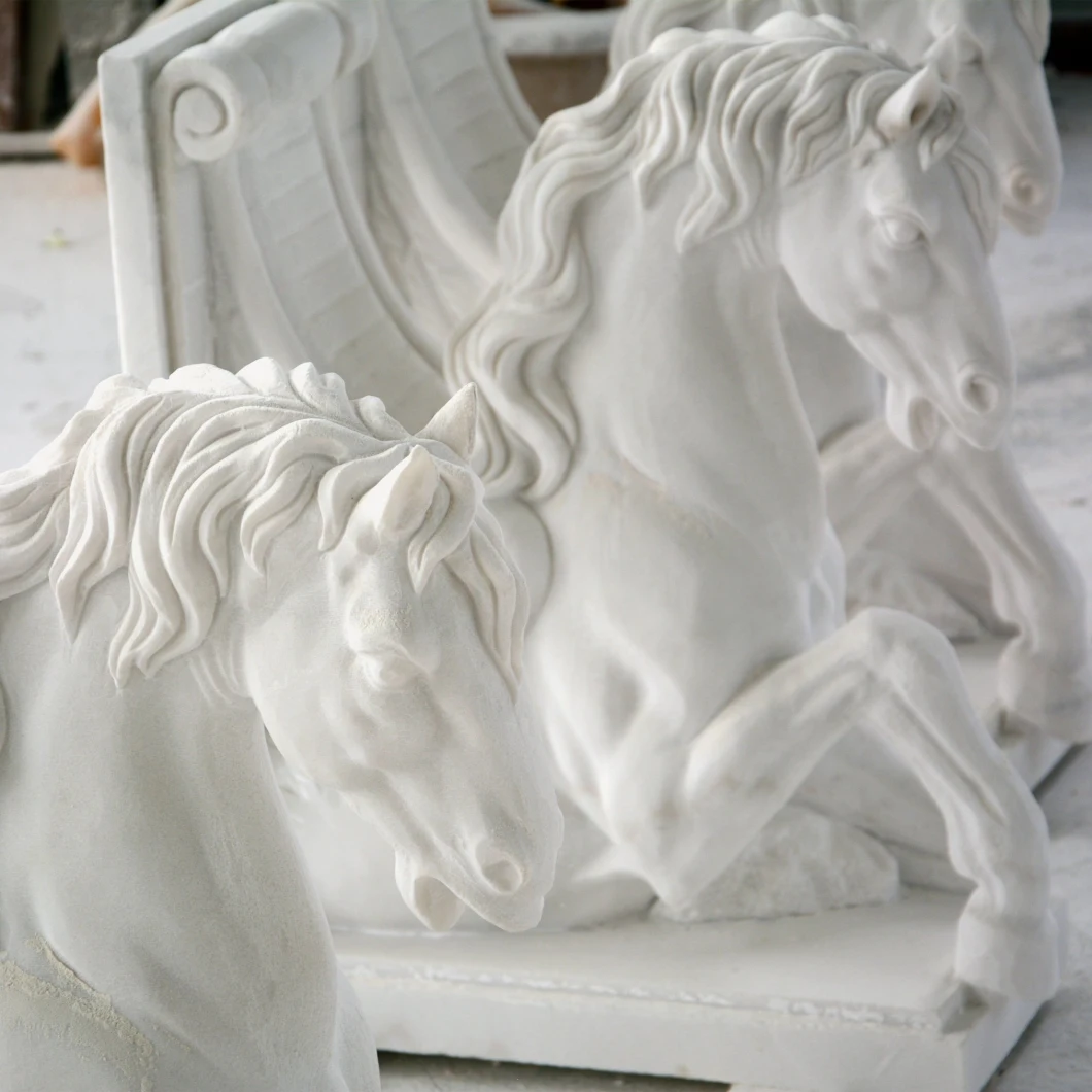 Custom Made White Marble Carving Horses Garden Fountain Marble Sculpture Buddha Carving Sculpture Bronze Statue Home Decoration Water Feature Outdoor Fountain