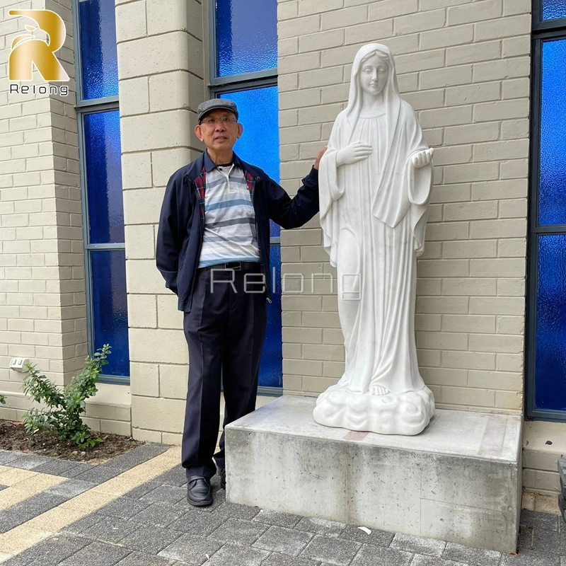 Custom Outdoor Religious Marble Stone Sculptures Hand Carved Classic White Marble St Mary Statue