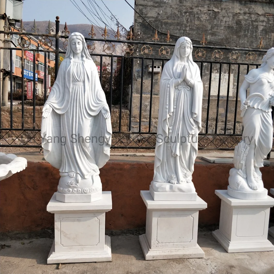 Life Size Church Decoration Religion Stone Sculpture White Marble Virgin Mary Statue (SYMS-010)