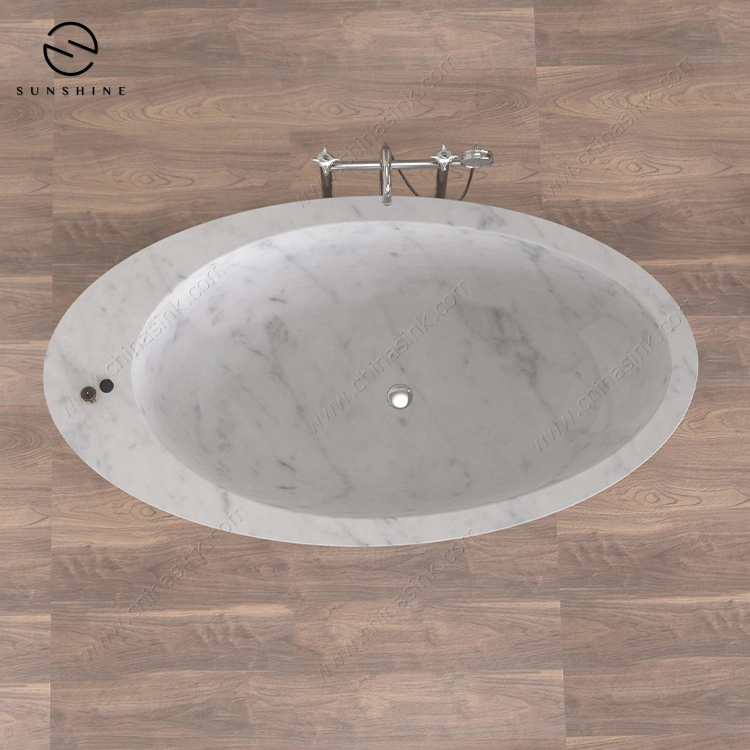 Direct Factory High Quality Handmade White Carrara Marble Free Standanding Oval Bathtub